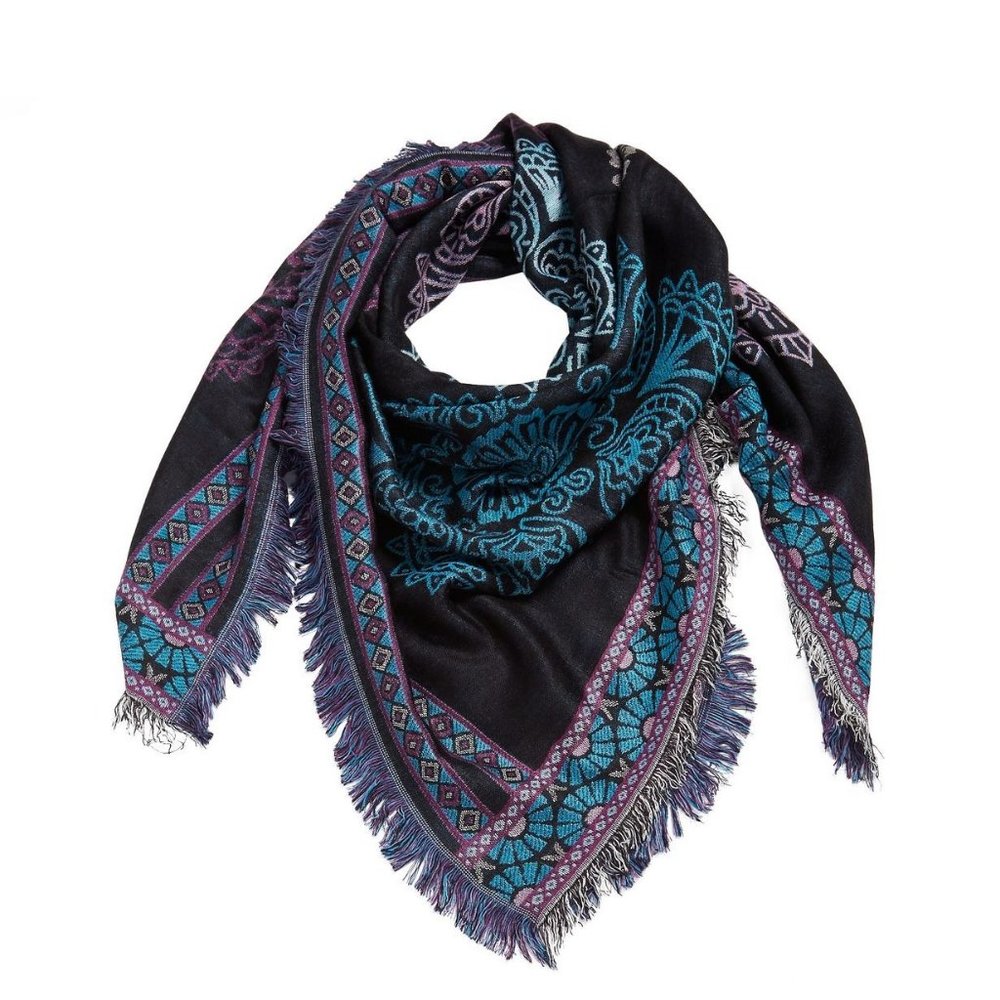 Vera Bradley Bramble Jacquard Fringe 48" x 48" Scarf, Black Blue Purple Floral